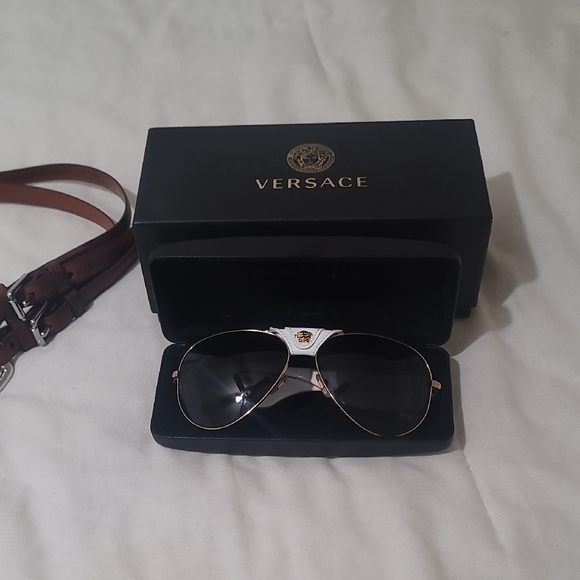Versace Gold and Black Aviator Sunglasses